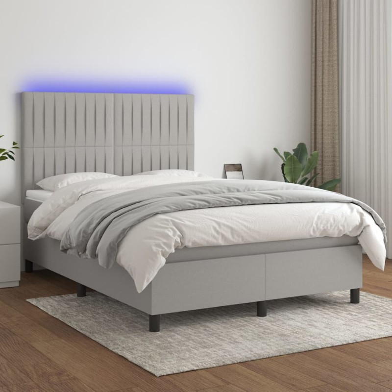 Boxspringbett mit Matratze & LED Hellgrau 140x190 cm Stoff