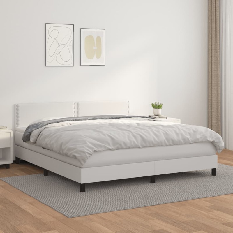 Boxspringbett mit Matratze Weiß 180x200 cm Kunstleder