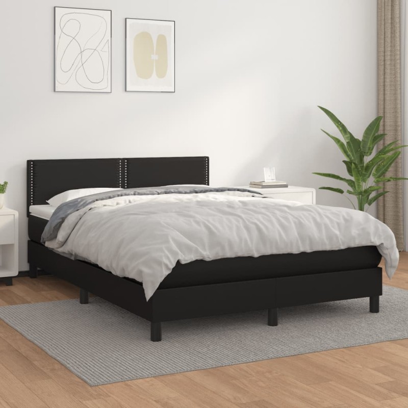 Boxspringbett mit Matratze Schwarz 140x190 cm Kunstleder