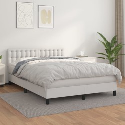 Boxspringbett mit Matratze Weiß 140x190 cm Kunstleder