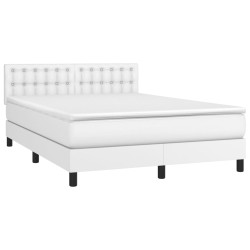 Boxspringbett mit Matratze Weiß 140x190 cm Kunstleder