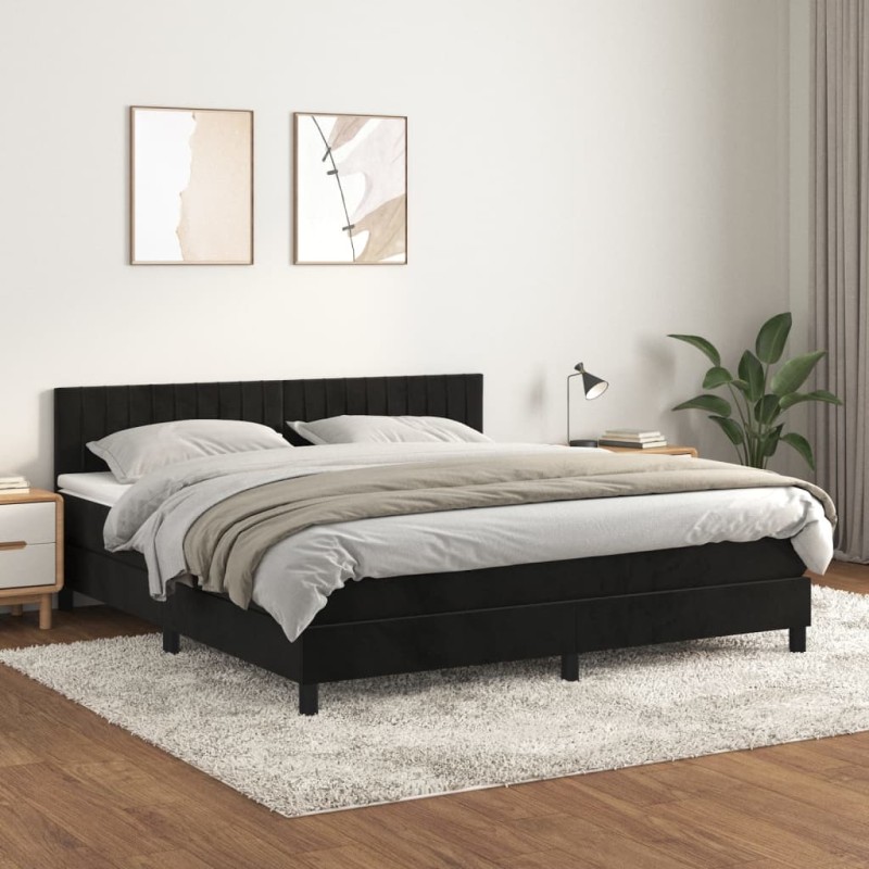 Boxspringbett mit Matratze Schwarz 160x200 cm Samt