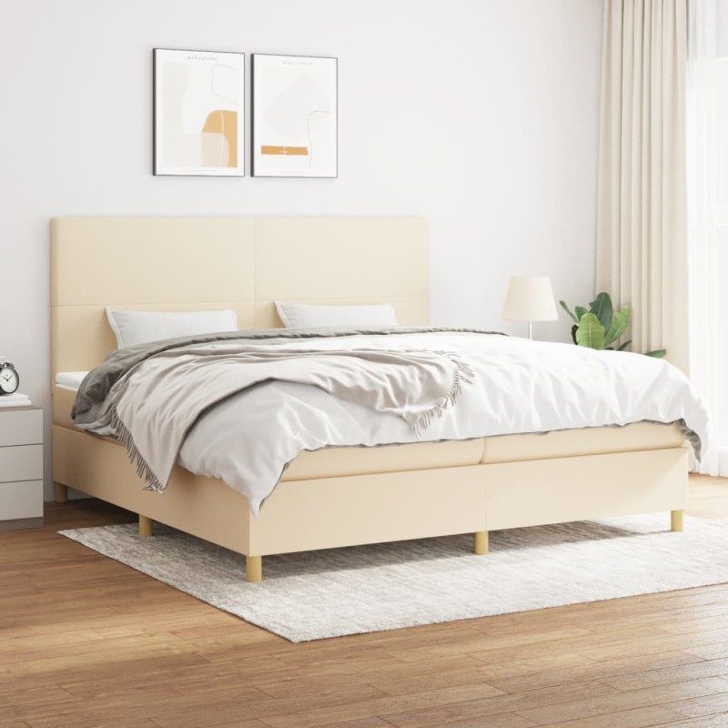 Boxspringbett mit Matratze Creme 200x200 cm Stoff