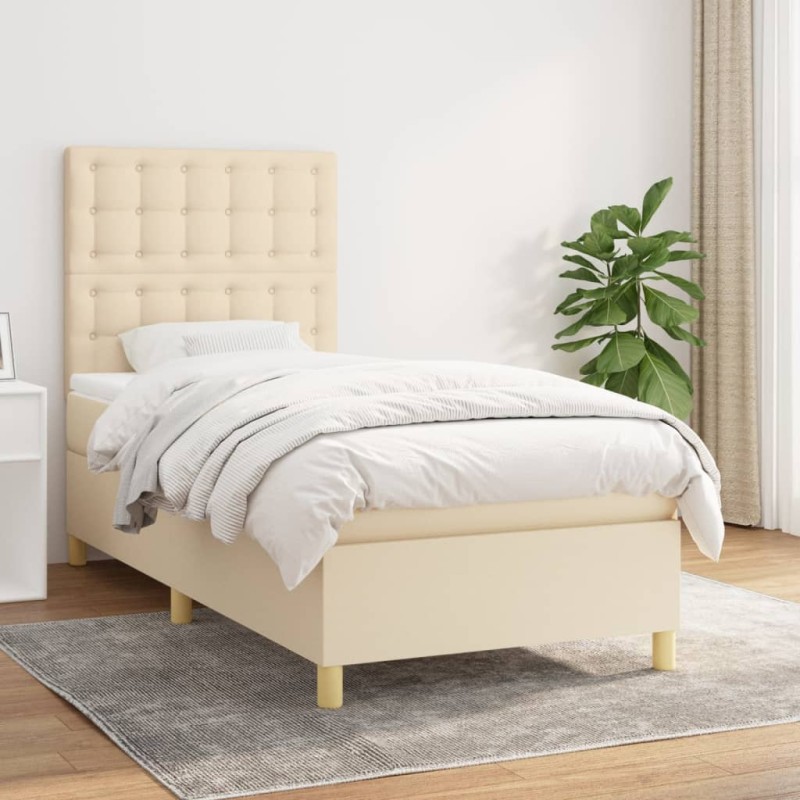 Boxspringbett mit Matratze Creme 100x200 cm Stoff