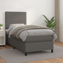 Boxspringbett mit Matratze Grau 90x190 cm Kunstleder