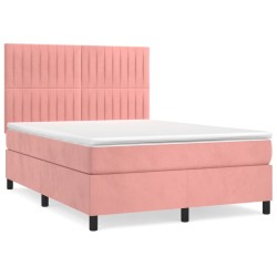 Boxspringbett mit Matratze Rosa 140x190 cm Samt