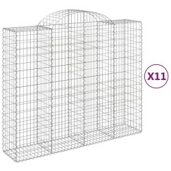 Gabionen mit Hochbogen 11Stk. 200x50x160/180cm Verzinktes Eisen