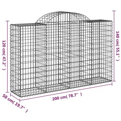 Gabionen mit Hochbogen 5 Stk. 200x50x120/140cm Verzinktes Eisen