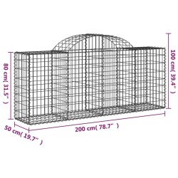 Gabionen mit Hochbogen 15 Stk. 200x50x80/100cm Verzinktes Eisen