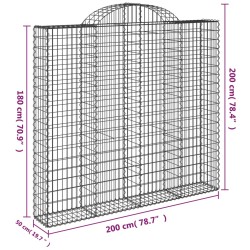 Gabionen mit Hochbogen 12Stk. 200x50x180/200cm Verzinktes Eisen