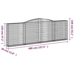 Gabionen mit Hochbogen 20Stk. 400x30x120/140cm Verzinktes Eisen