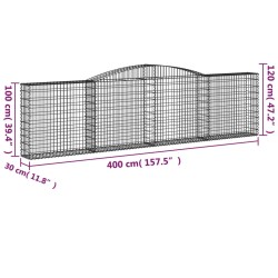 Gabionen mit Hochbogen 25Stk. 400x30x100/120cm Verzinktes Eisen