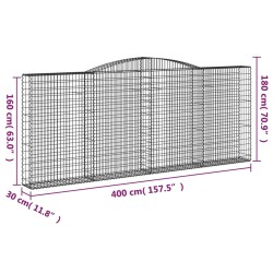 Gabionen mit Hochbogen 8 Stk. 400x30x160/180cm Verzinktes Eisen