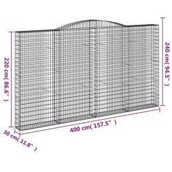 Gabionen mit Hochbogen 9 Stk. 400x30x220/240cm Verzinktes Eisen