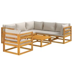 7-tlg. Garten-Lounge-Set mit Hellgrauen Kissen Massivholz