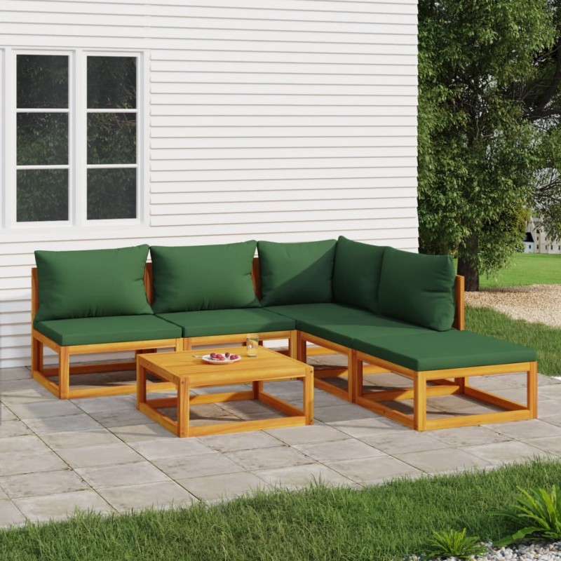 6-tlg. Garten-Lounge-Set mit Grünen Kissen Massivholz