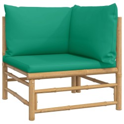 Garten-Ecksofas mit Grünen Kissen 2 Stk. Bambus