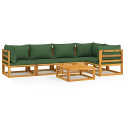 6-tlg. Garten-Lounge-Set mit Grünen Kissen Massivholz