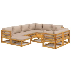 10-tlg. Garten-Lounge-Set mit Taupe Kissen Massivholz