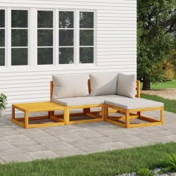 4-tlg. Garten-Lounge-Set mit Hellgrauen Kissen Massivholz