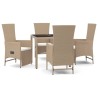 5-tlg. Garten-Essgruppe mit Kissen Beige Poly Rattan