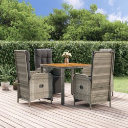 5-tlg. Garten-Essgruppe mit Kissen Grau Poly Rattan