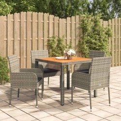 5-tlg. Garten-Essgruppe mit Kissen Grau Poly Rattan