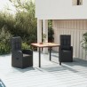 3-tlg. Garten-Essgruppe mit Kissen Schwarz Poly Rattan