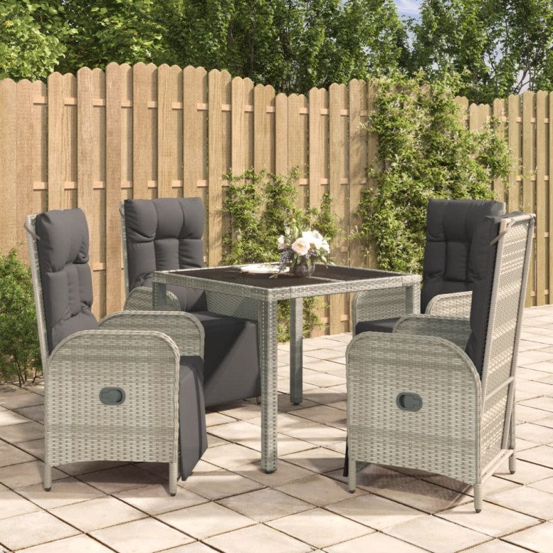 5-tlg. Garten-Essgruppe mit Kissen Grau Poly Rattan