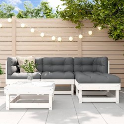 5-tlg. Garten-Lounge-Set mit Kissen Weiß Massivholz