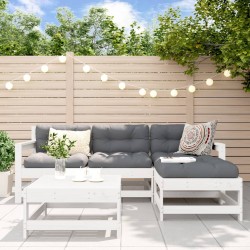 5-tlg. Garten-Lounge-Set mit Kissen Weiß Massivholz