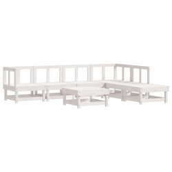 7-tlg. Garten-Lounge-Set mit Kissen Weiß Massivholz