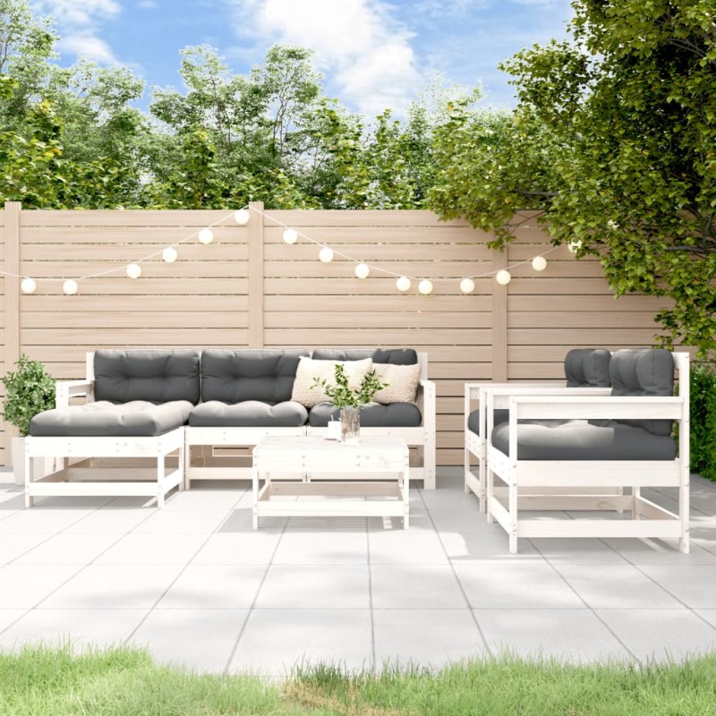 7-tlg. Garten-Lounge-Set mit Kissen Weiß Massivholz