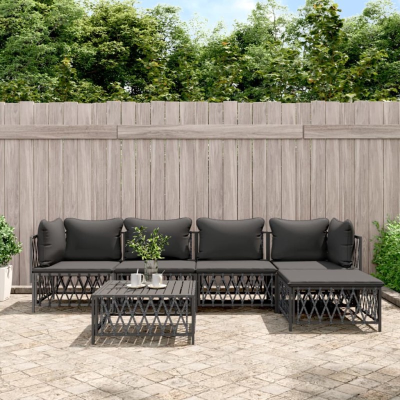 6-tlg. Garten-Lounge-Set mit Kissen Anthrazit Stahl