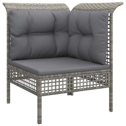 4-tlg. Garten-Lounge-Set mit Kissen Grau Poly Rattan