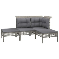 7-tlg. Garten-Lounge-Set mit Kissen Grau Poly Rattan