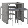 5-tlg. Gartenbar-Set mit Kissen Grau Poly Rattan