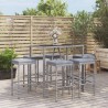 7-tlg. Gartenbar-Set mit Kissen Grau Poly Rattan