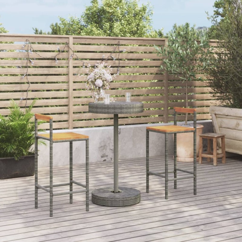 3-tlg. Gartenbar-Set Grau Poly Rattan & Massivholz Akazie