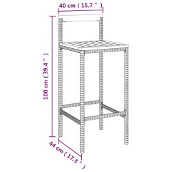 3-tlg. Gartenbar-Set Grau Poly Rattan & Massivholz Akazie