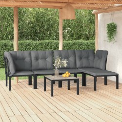 6-tlg. Garten-Lounge-Set Schwarz und Grau Poly Rattan