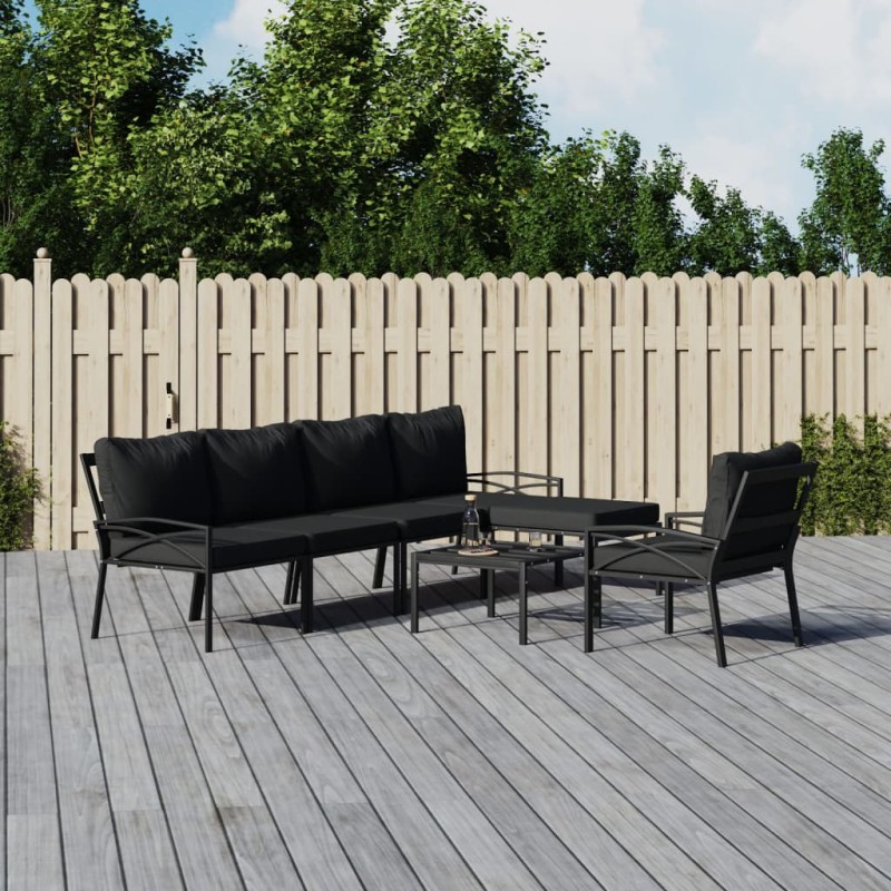 7-tlg. Garten-Lounge-Set mit Grauen Kissen Stahl