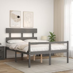 Seniorenbett mit Kopfteil 120x200 cm Grau Massivholz