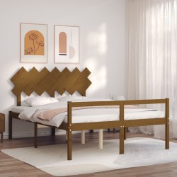 Seniorenbett mit Kopfteil Honigbraun Kingsize Massivholz