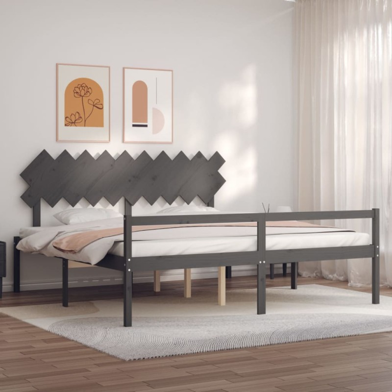 Seniorenbett mit Kopfteil 200x200 cm Grau Massivholz