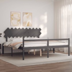 Seniorenbett mit Kopfteil 200x200 cm Grau Massivholz