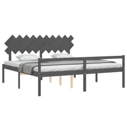 Seniorenbett mit Kopfteil 200x200 cm Grau Massivholz