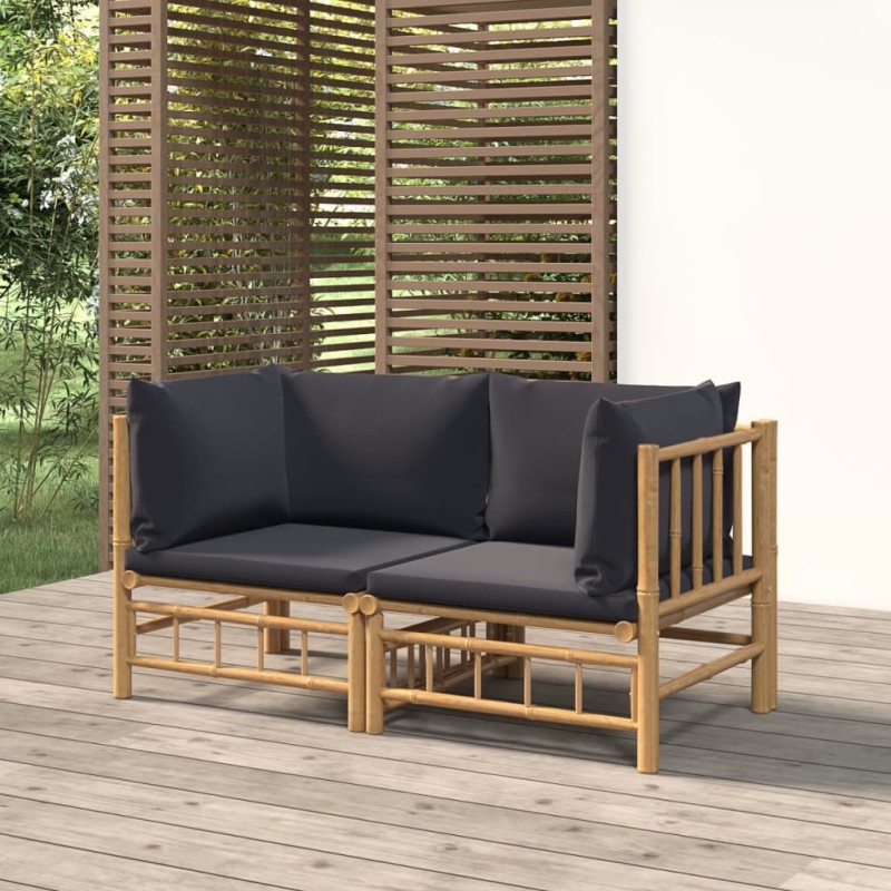 Garten-Ecksofas mit Dunkelgrauen Kissen 2 Stk. Bambus