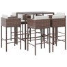 7-tlg. Gartenbar-Set mit Kissen Braun Poly Rattan