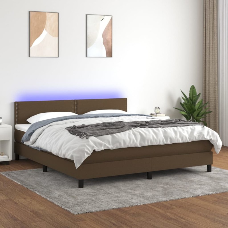 Boxspringbett mit Matratze & LED Dunkelbraun 160x200 cm Stoff